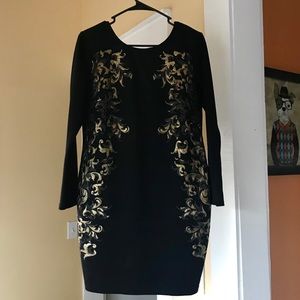 River Island size 14 black&gold bodycon mini dress